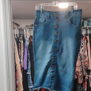 Classic Blue Denim Midi Skirt